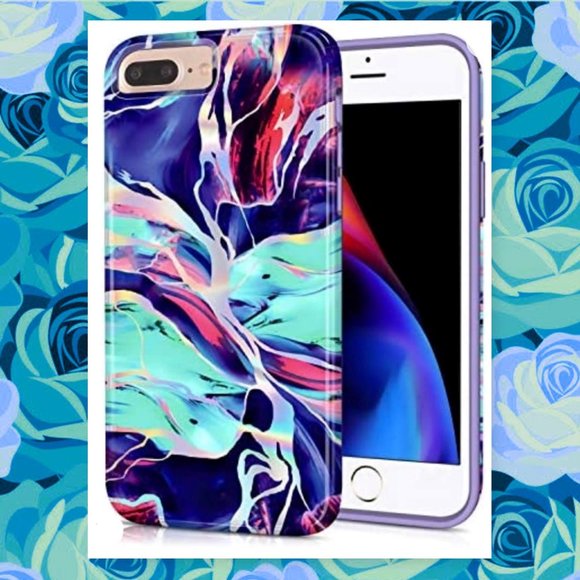 IPhone 8 Plus Holographic Purple Marble Case with Matching Phone Ring Holder - Picture 3 of 12